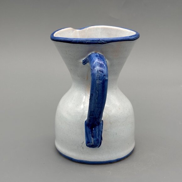 Vintage Talavera Pottery Pitcher with Hand-Painted Grapes and Blue Rim Accents - Picture 5 of 8